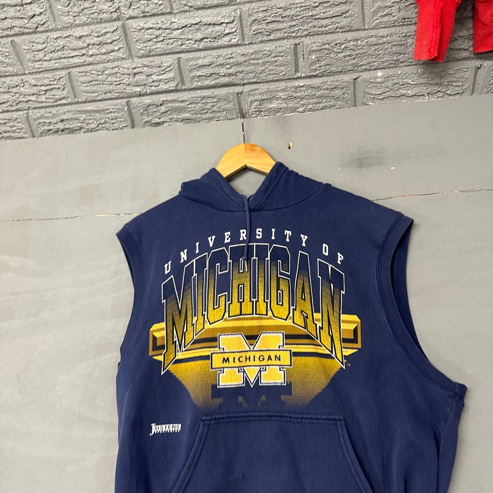 Vintage Jostens University of Michigan Sleeveless Hoodie Navy‎ Blue Mens XL USA